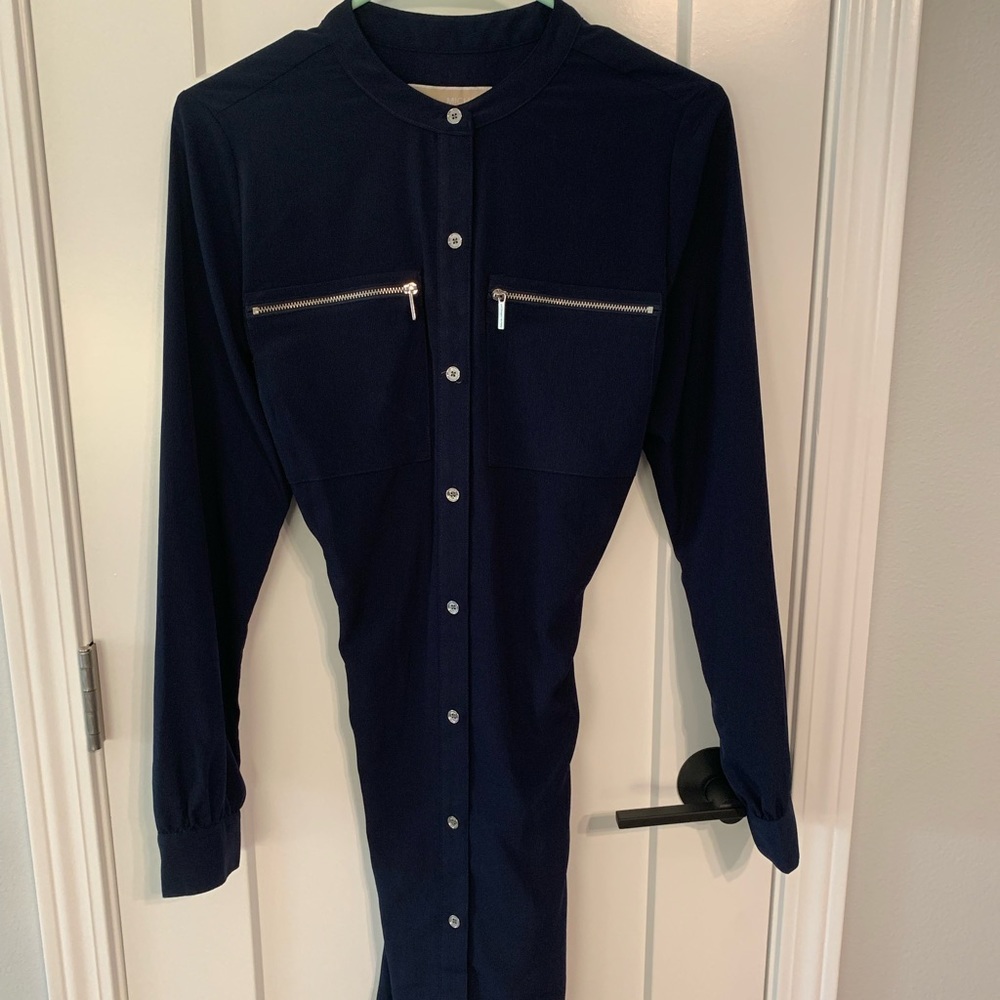 Michael Kors size 6 Navy dress - button up and front zippers. NWT.